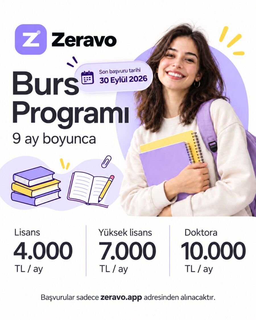 Zeravo Burs Programı; lisans, yüksek lisans ve doktora öğrencileri için 9 ay burs desteği
